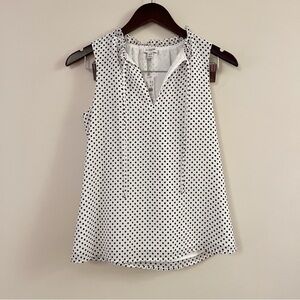 J.Crew Factory Dot ruffle tie-neck top Size XXS NEW White/Black V-neck